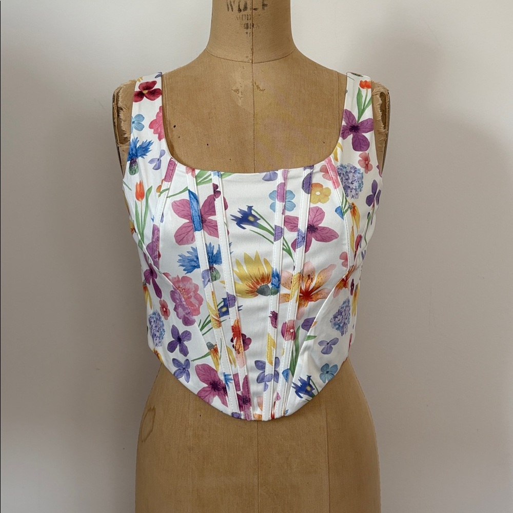 Women’s Floral Corset Top with Back Zipper M
